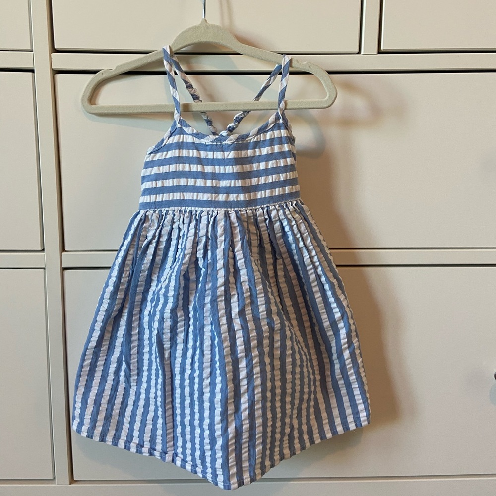 Blue and white stripe dress 6-12M